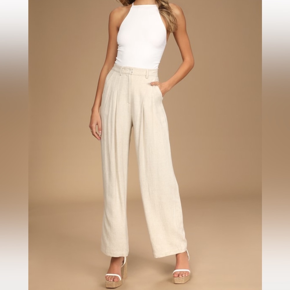 High waist wide leg pleated trousers